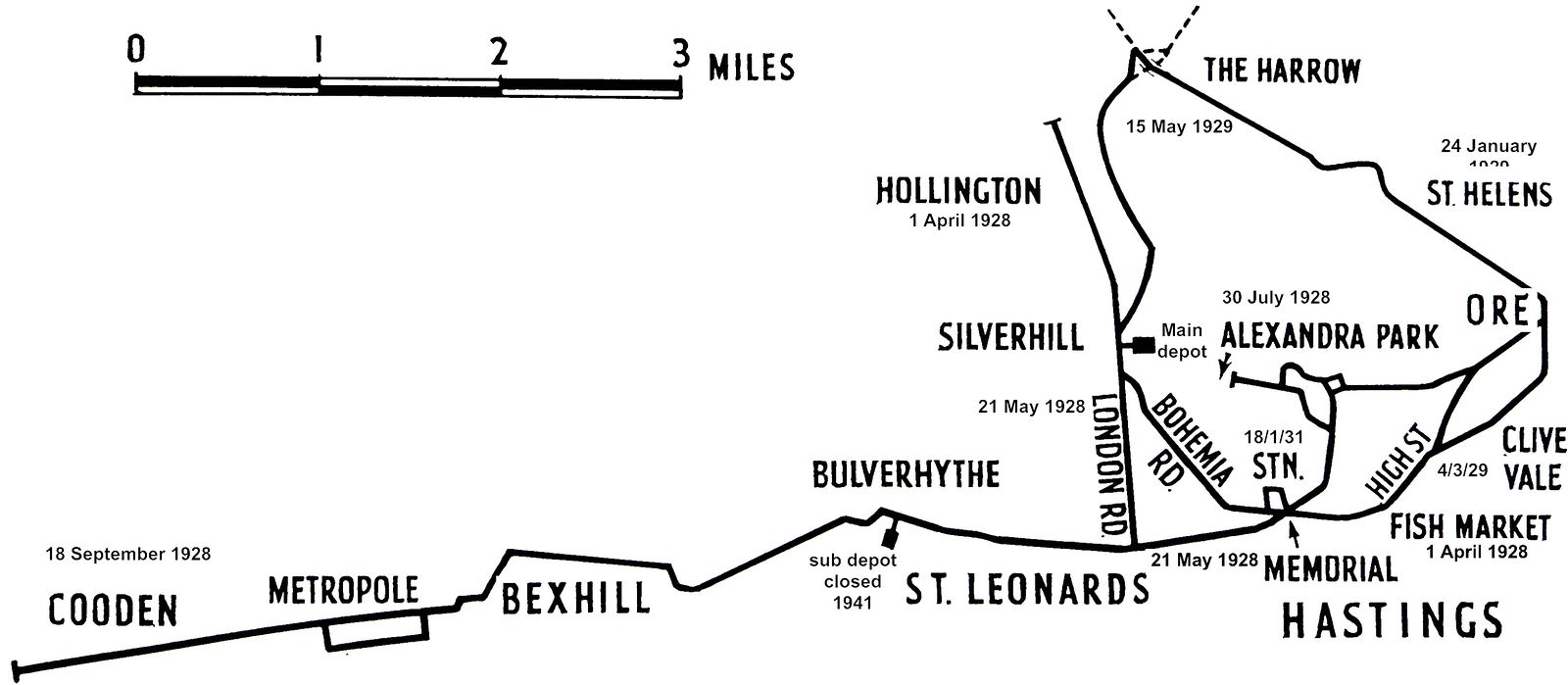 Trolley bus routes with opening dates